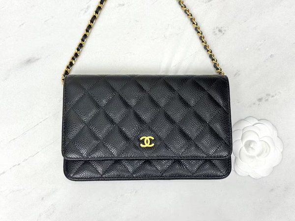 CHANEL WOC Wallet on Chain – Black Caviar with Gold Hardware