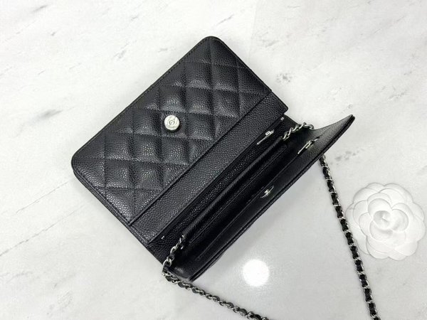 CHANEL WOC Wallet on Chain – Black Caviar with Silver Hardware