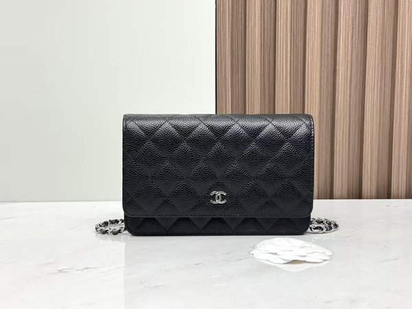 CHANEL WOC Wallet on Chain – Black Caviar with Silver Hardware