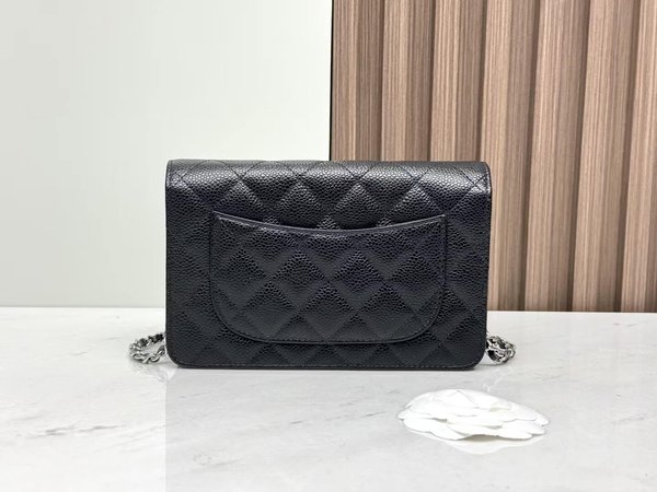 CHANEL WOC Wallet on Chain – Black Caviar with Silver Hardware