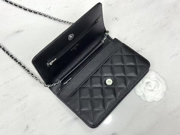 CHANEL WOC Wallet on Chain – Black Caviar with Silver Hardware
