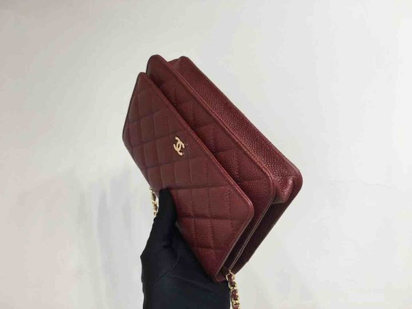 Chanel Classic Button Wallet on Chain (WOC) in Caviar Leather x Gold Hardware – 12.3 × 19.2 × 3.5 cm