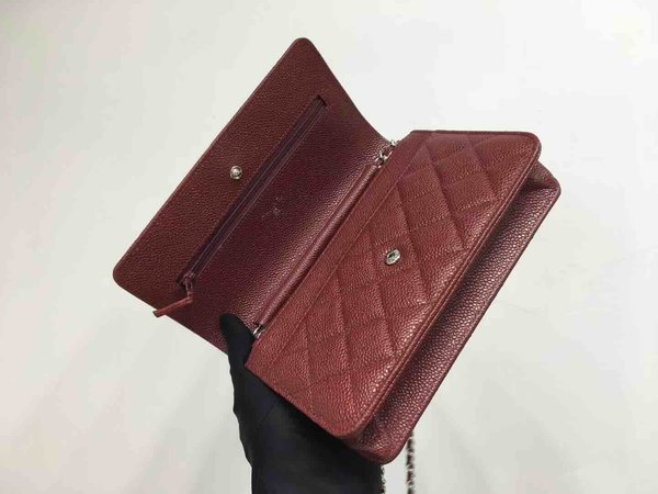 Chanel Classic Button Wallet on Chain (WOC) in Caviar Leather x Silver Hardware – 12.3 × 19.2 × 3.5 cm