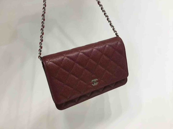 Chanel Classic Button Wallet on Chain (WOC) in Caviar Leather x Silver Hardware – 12.3 × 19.2 × 3.5 cm