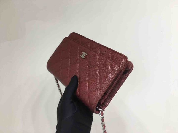 Chanel Classic Button Wallet on Chain (WOC) in Caviar Leather x Silver Hardware – 12.3 × 19.2 × 3.5 cm