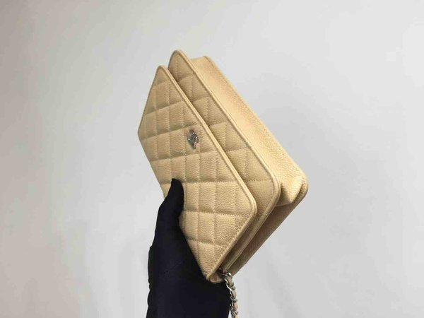 Chanel Classic Button Wallet on Chain (WOC) in Caviar Leather x Gold Hardware – 12.3 × 19.2 × 3.5 cm