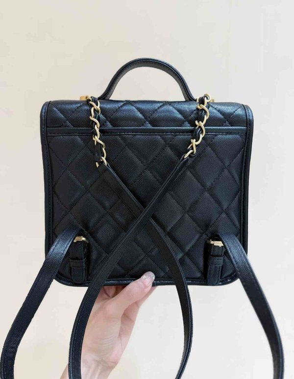 Chanel 25B Coin Clover Backpack Black Grained Calfskin GHW 22cm