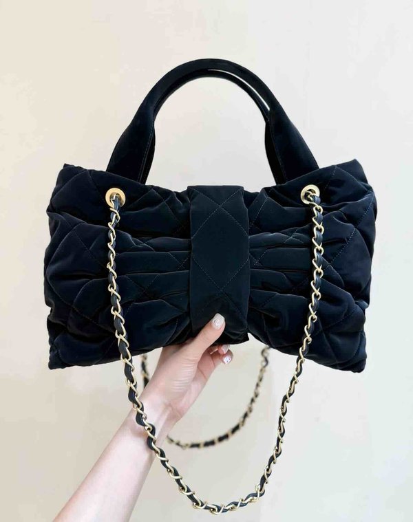 Chanel 25K Velvet Bow Bag Medium Black 38cm