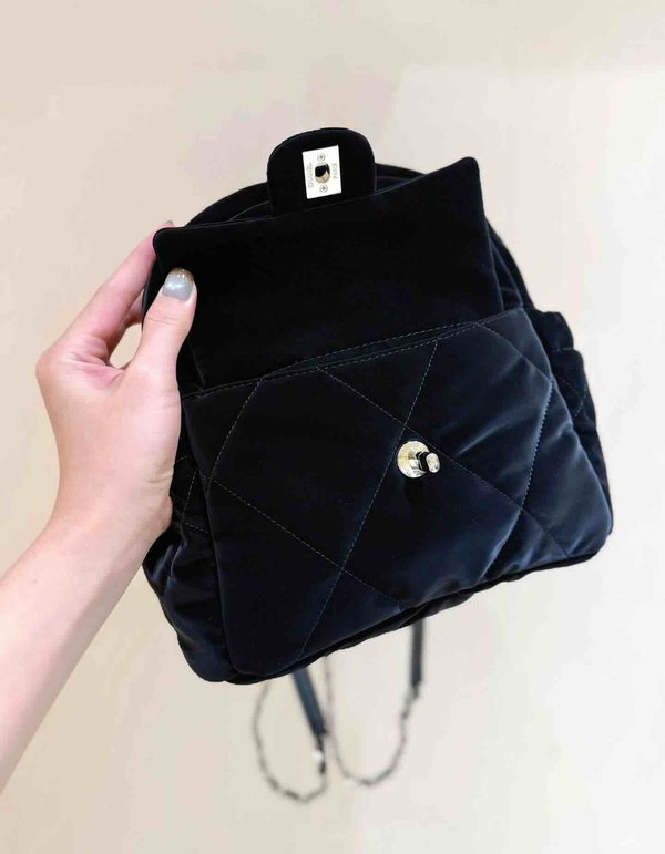 Chanel 25N Coco Neige Velvet Nylon Backpack Black GHW 25cm