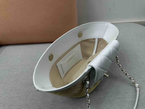 Chanel Raffia Shopping Tote Lambskin Trim GHW 41cm