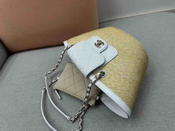 Chanel Raffia Shopping Tote Lambskin Trim GHW 41cm