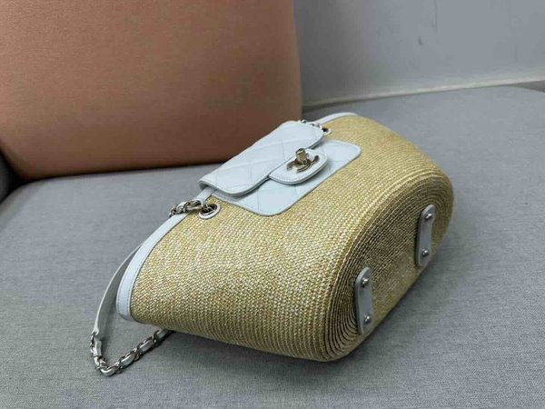 Chanel Raffia Shopping Tote Lambskin Trim GHW 41cm