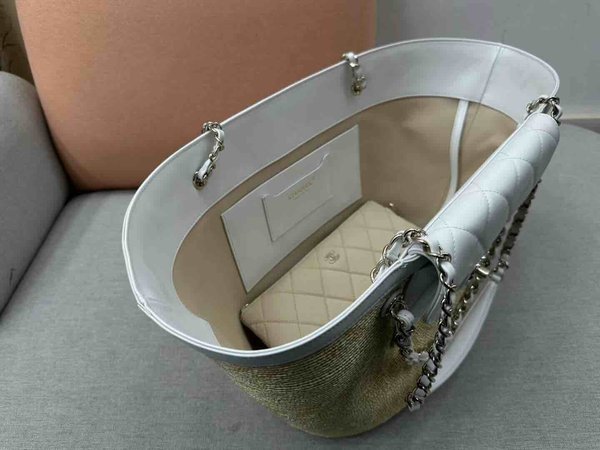 Chanel Raffia Shopping Tote Lambskin Trim GHW 54cm