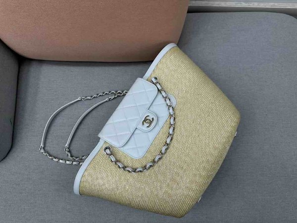 Chanel Raffia Shopping Tote Lambskin Trim GHW 54cm