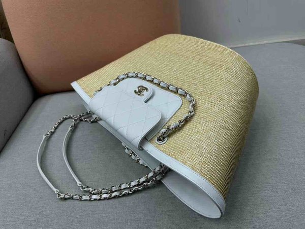 Chanel Raffia Shopping Tote Lambskin Trim GHW 54cm