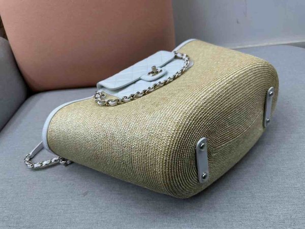 Chanel Raffia Shopping Tote Lambskin Trim GHW 54cm