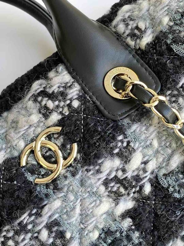 Chanel 25N Coco Neige Tweed Top Handle Bag Black Grey Tweed GHW 33cm