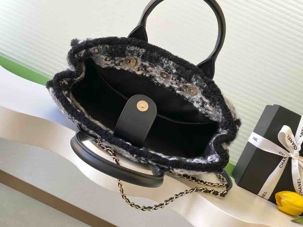 Chanel 25N Coco Neige Tweed Top Handle Bag Black Grey Tweed GHW 33cm
