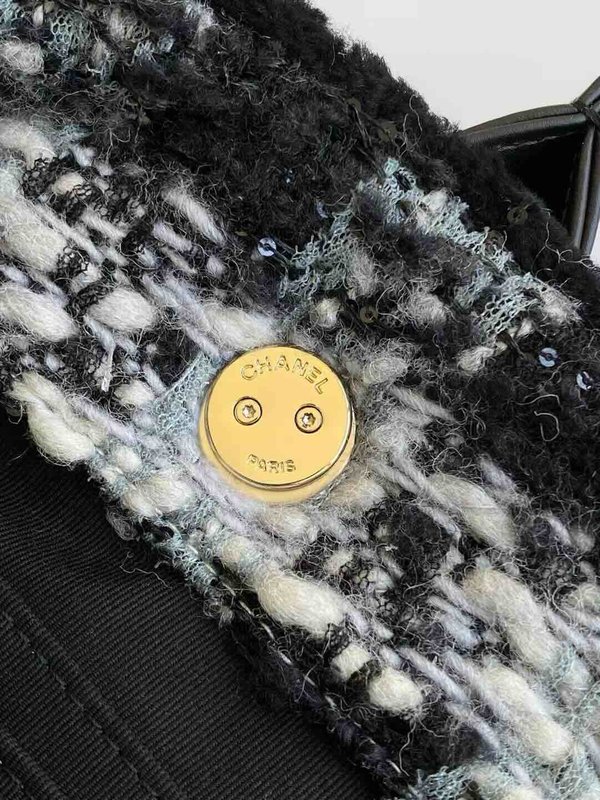 Chanel 25N Coco Neige Tweed Top Handle Bag Black Grey Tweed GHW 33cm
