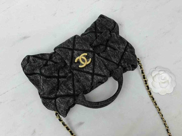 Chanel 25K Bow Bag Washed Denim Small Black 26cm