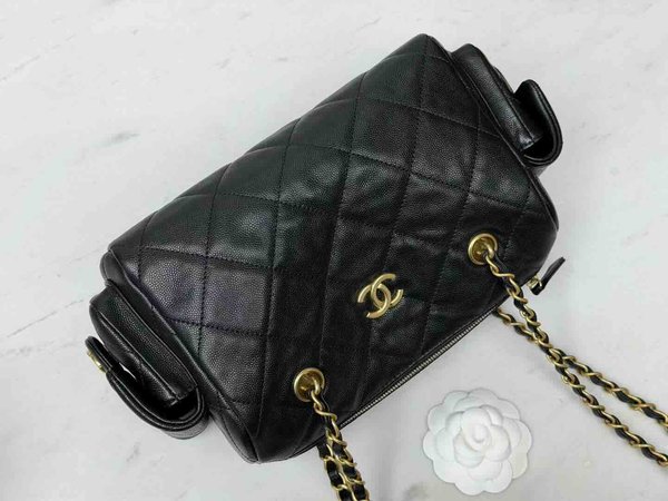 Chanel 25K Double Pocket Bowling Bag Black 24cm