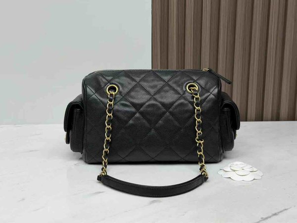 Chanel 25K Double Pocket Bowling Bag Black 24cm