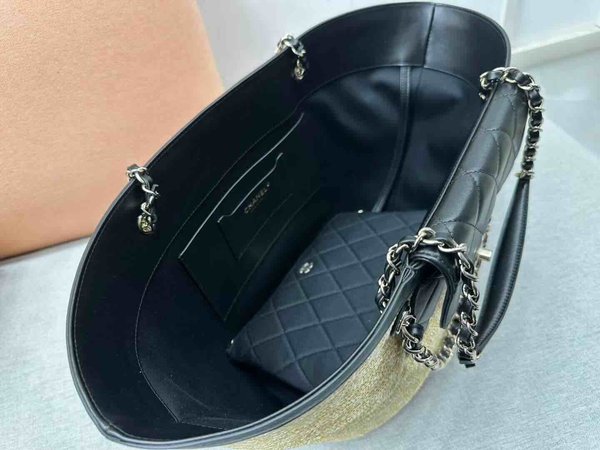 Chanel Raffia Shopping Tote Lambskin Trim GHW 54cm