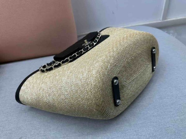 Chanel Raffia Shopping Tote Lambskin Trim GHW 54cm