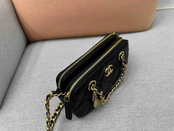 Chanel Double Zip Coin Bag Calfskin GHW 18cm