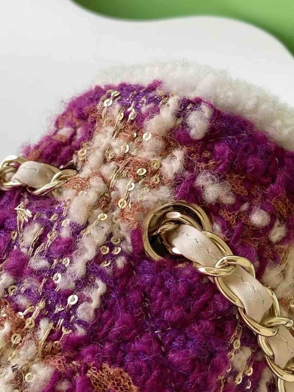 Chanel 25N Coco Neige Tweed Classic Flap Bag Purple Red Tweed GHW 33cm