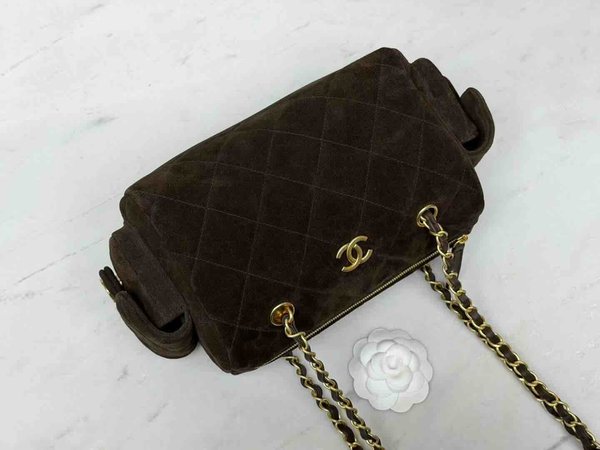 Chanel 25K Double Pocket Bowling Bag Chocolate 24cm