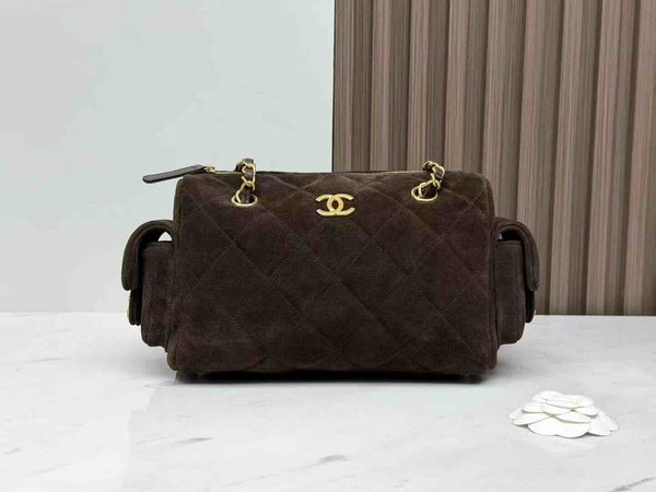 Chanel 25K Double Pocket Bowling Bag Chocolate 24cm