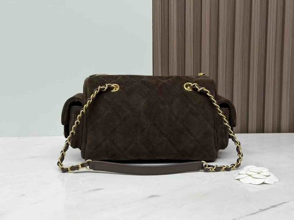 Chanel 25K Double Pocket Bowling Bag Chocolate 24cm
