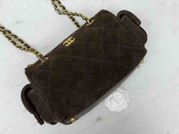 Chanel 25K Double Pocket Bowling Bag Chocolate 24cm