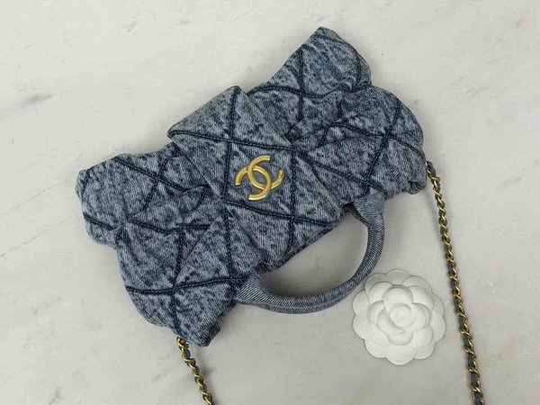 Chanel 25K Bow Bag Washed Denim Small Blue 26cm