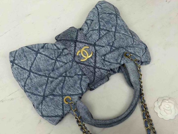 Chanel 25K Bow Bag Washed Denim Medium Blue 38cm