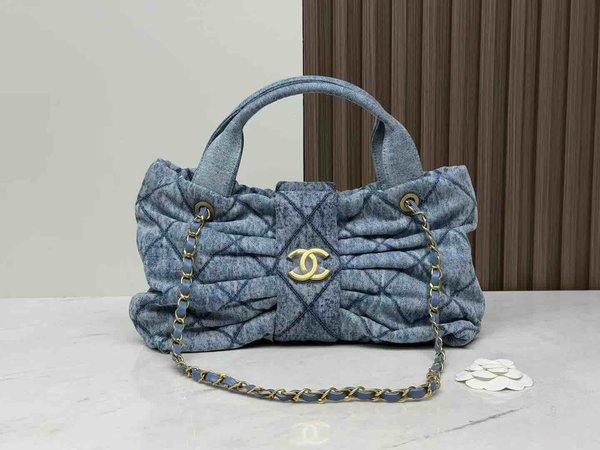Chanel 25K Bow Bag Washed Denim Medium Blue 38cm