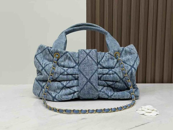 Chanel 25K Bow Bag Washed Denim Medium Blue 38cm