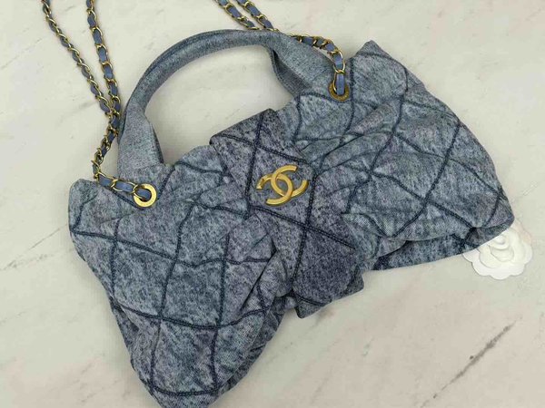 Chanel 25K Bow Bag Washed Denim Medium Blue 38cm