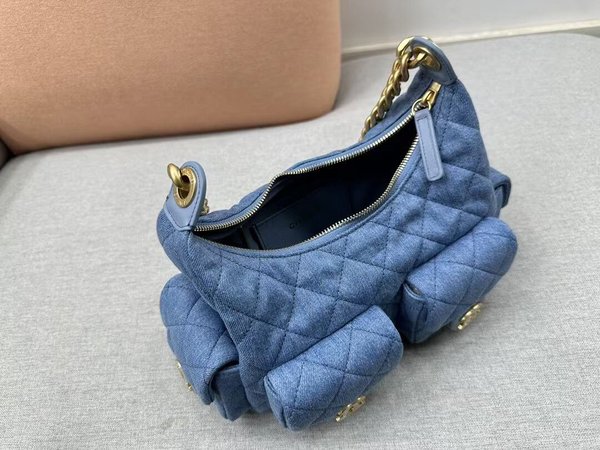 CHANEL New Hobo Bag – Original Denim with Chain Strap and Gold Hardware