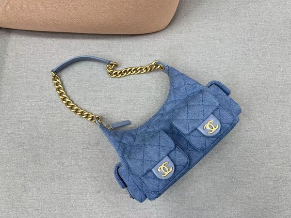 CHANEL New Hobo Bag – Original Denim with Chain Strap and Gold Hardware