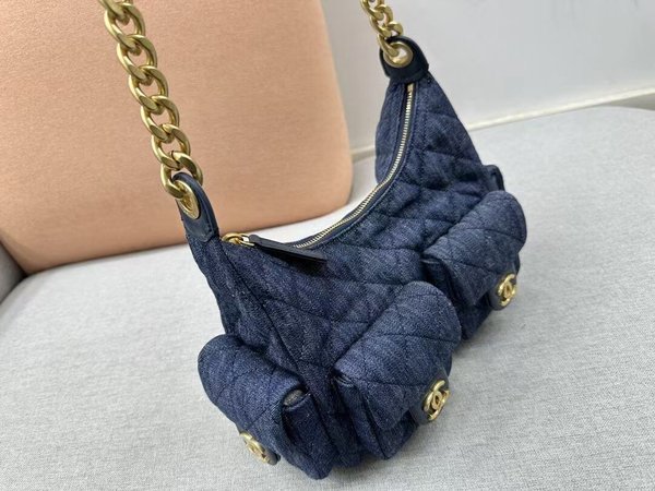 CHANEL New Hippie Hobo Bag – Original Denim with Chain Strap and Gold Hardware