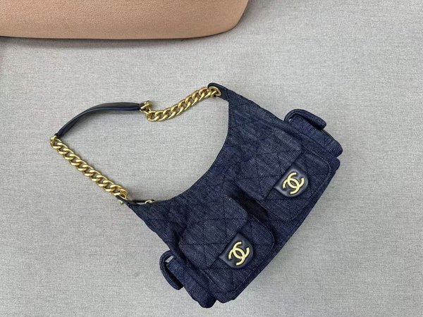CHANEL New Hippie Hobo Bag – Original Denim with Chain Strap and Gold Hardware