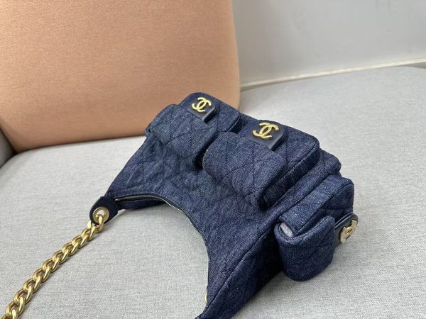 CHANEL New Hippie Hobo Bag – Original Denim with Chain Strap and Gold Hardware