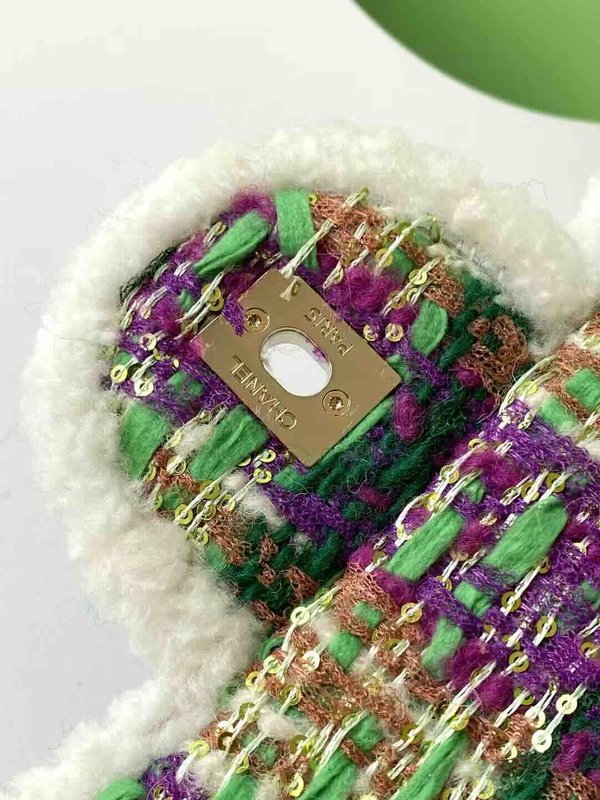 Chanel 25N Coco Neige Tweed Classic Flap Bag Green Purple Gold Tweed GHW 26cm
