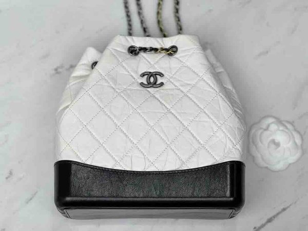 Chanel Gabrielle Backpack Black White Calfskin 23cm