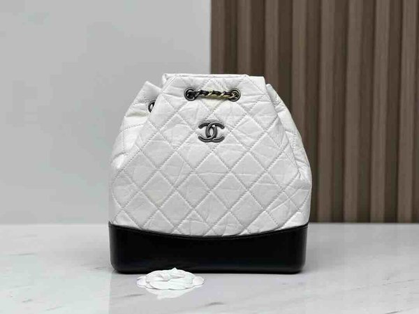 Chanel Gabrielle Backpack Black White Calfskin 23cm
