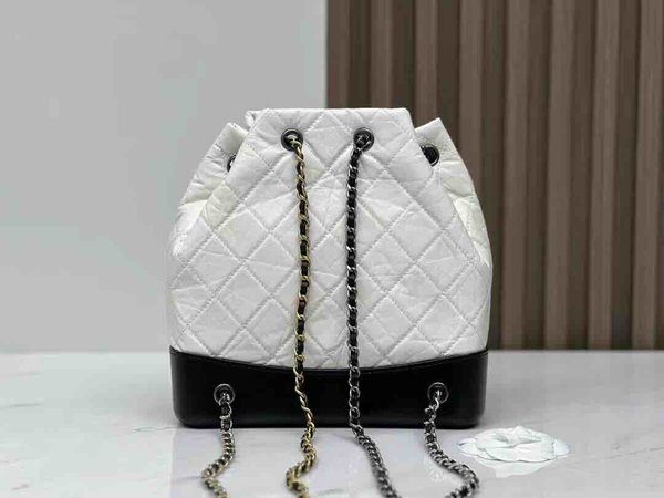 Chanel Gabrielle Backpack Black White Calfskin 23cm