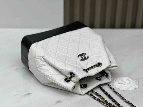 Chanel Gabrielle Backpack Black White Calfskin 23cm