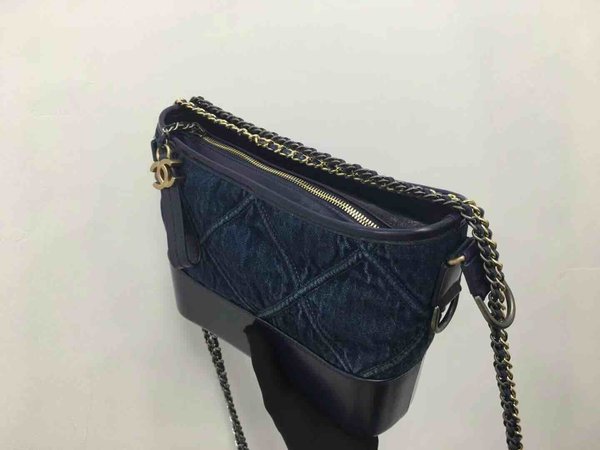 Chanel Gabrielle Denim Hobo Bag Calfskin Trim Two Tone Hardware 25cm